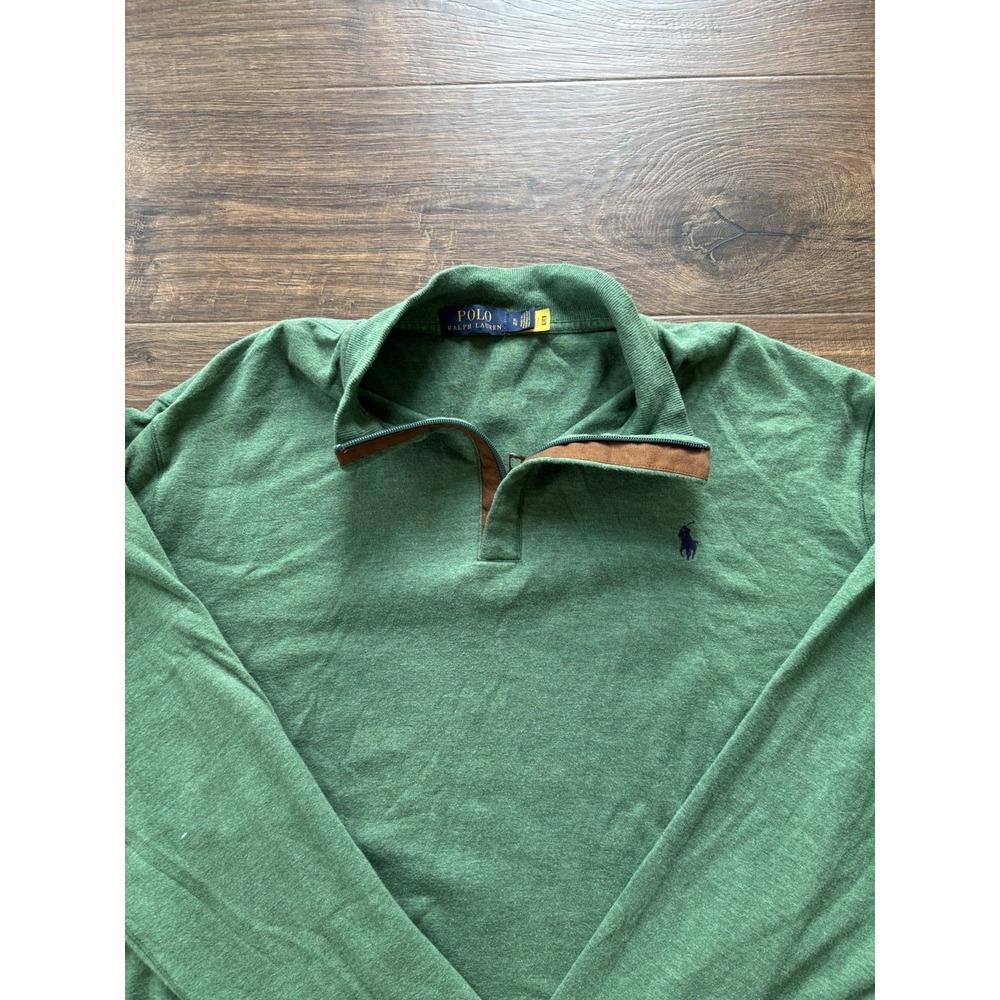 Polo Ralph Lauren Men's Green Knit Collared Long Sleeve Pullover Sweater Logo XL